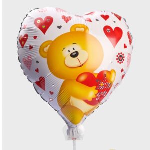 Globo metálico en forma de corazón con osito